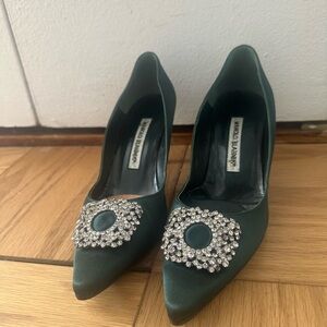 Manolo Blahnik Satin Crystal Embellishments Heels